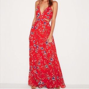 EXPRESS NWT red floral cut-out elastic waist maxi